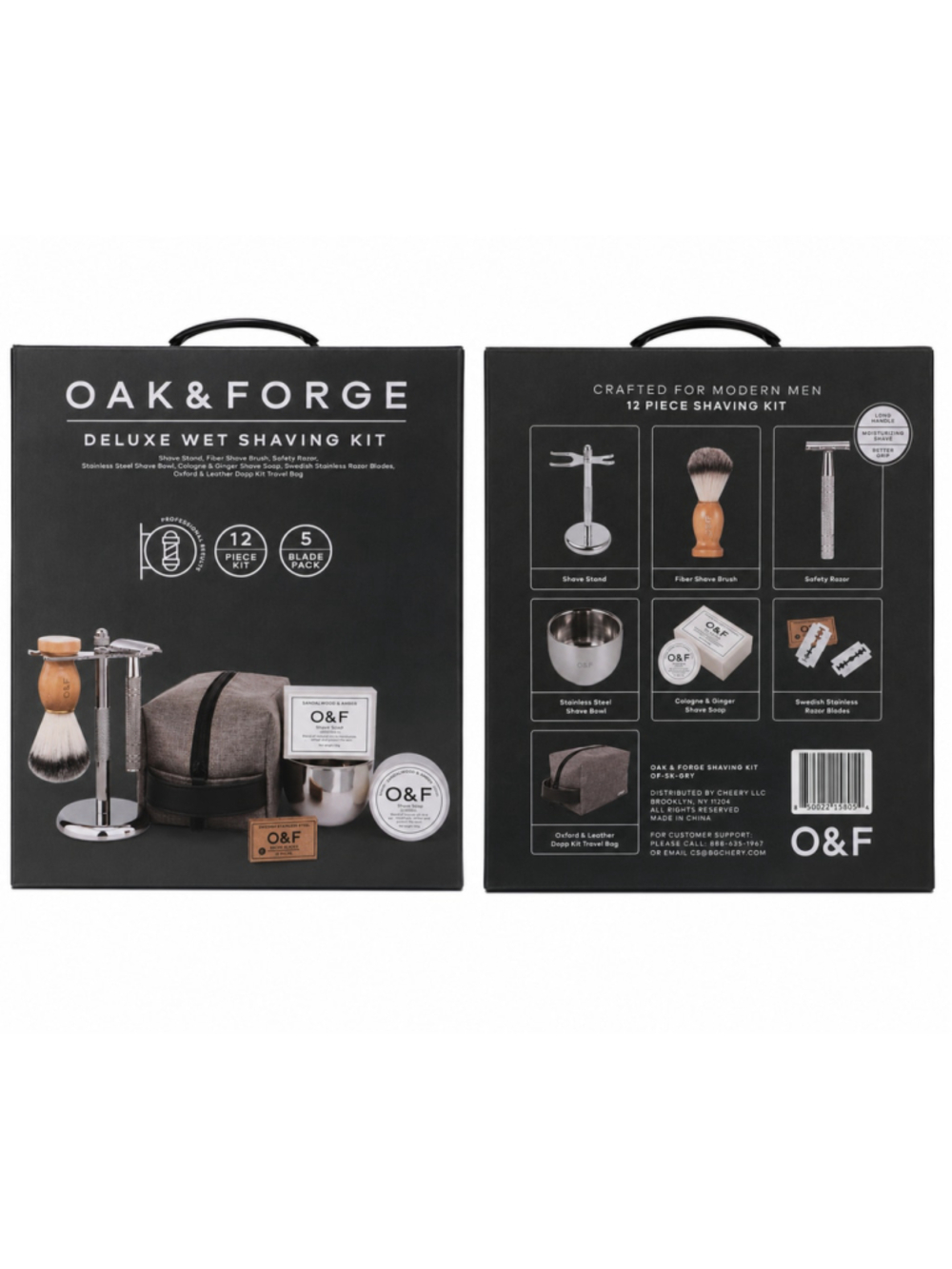 Oak & Forge Deluxe Wet Shaving Kit 12 Piece Safety Razor Brush Bowl Soap NEW